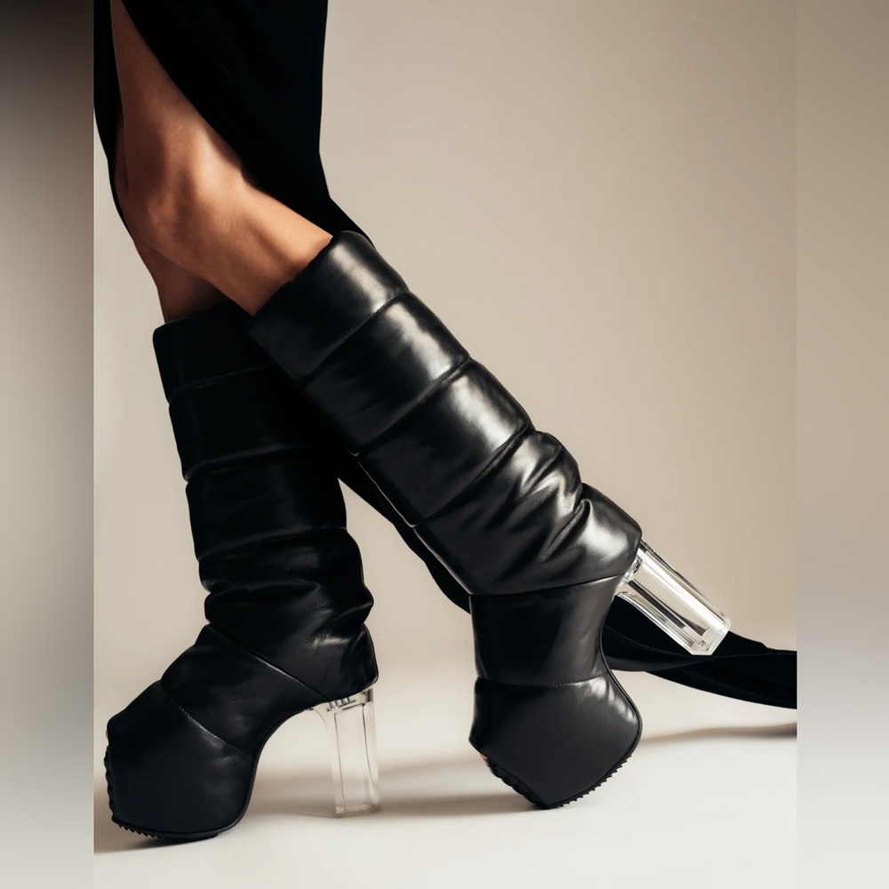 Rick Owens boots padded pull on platforms leather heeled boot NWT